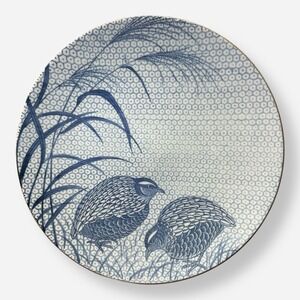 Large Blue Japanese Charger Quails‎ 14" Ceramic Platter Hexagon Quail Birds Bird